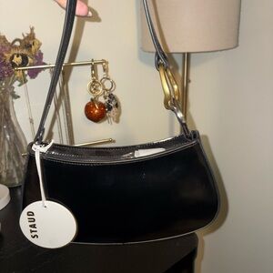 STAUD Black and Gold Shoulder Bag